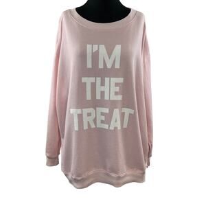 WILDFOX Pink Cotton Blend "I'm The Treat" Graphic Print Pullover Sweatshirt Sz L